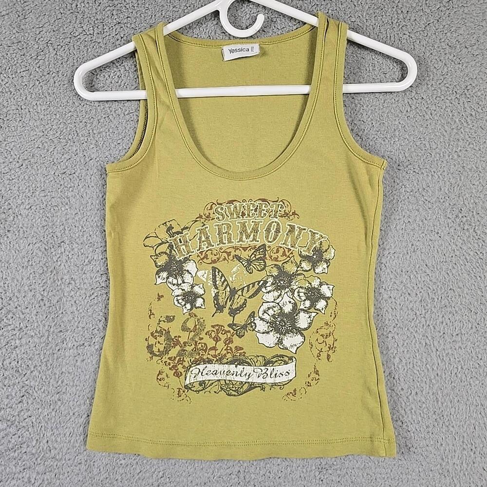 Vintage Yessica Women "Sweet Harmony" Tank Top Green Size S 100% Cotton